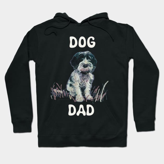 Adorable black and white puppy dog with the phrase Dog Dad Hoodie by Peaceful Pigments